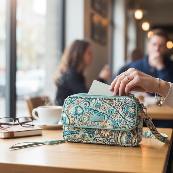 Vera Bradley Teal and Cream Crossbody Bag - Picture 3 of 5